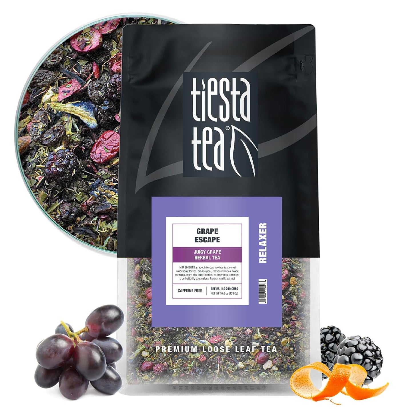 Tiesta Tea - Grape Escape, Loose Leaf, Juicy Grape Herbal, Non-Caffeinated Fruit Tea, Make Hot or Iced Up to 200 Cups, 16 oz Resealable Bulk Pouch
