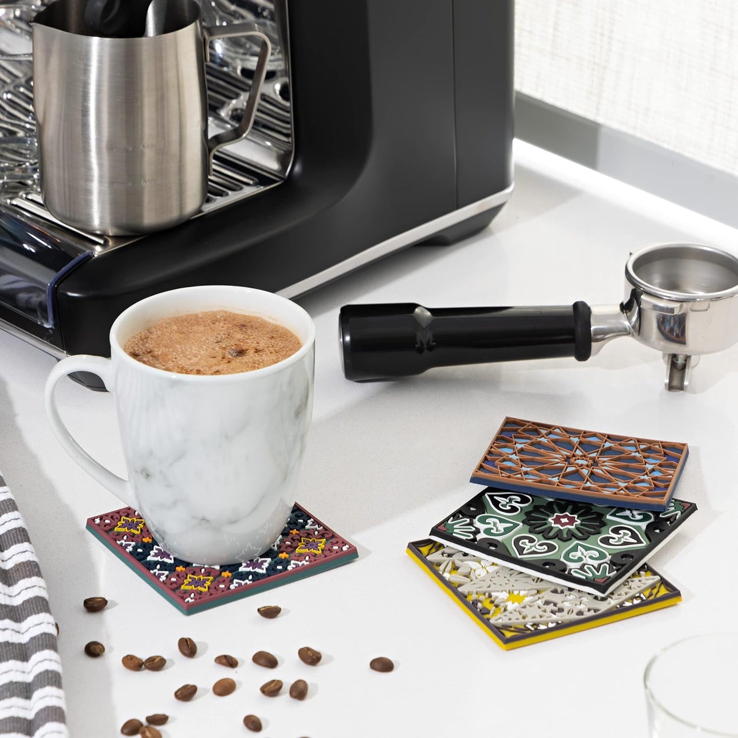 Coasters for Drinks – Set of 4 Coasters, Silicone, Protect Against Water Marks or Damage - Fit All Cups, 3.5" Inch Size Fits, Colored Coasters (Burgundy)