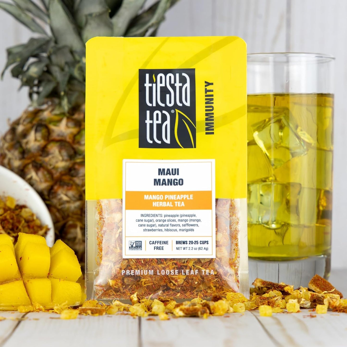Tiesta Tea - Maui Mango | Loose Leaf | Mango Pineapple Herbal Tea | Premium Non-Caffeinated Fruit Blend | Make Hot or Iced & Brews Up to 25 Cups | 13.2 Ounce Resealable Pouch, Pack of 6