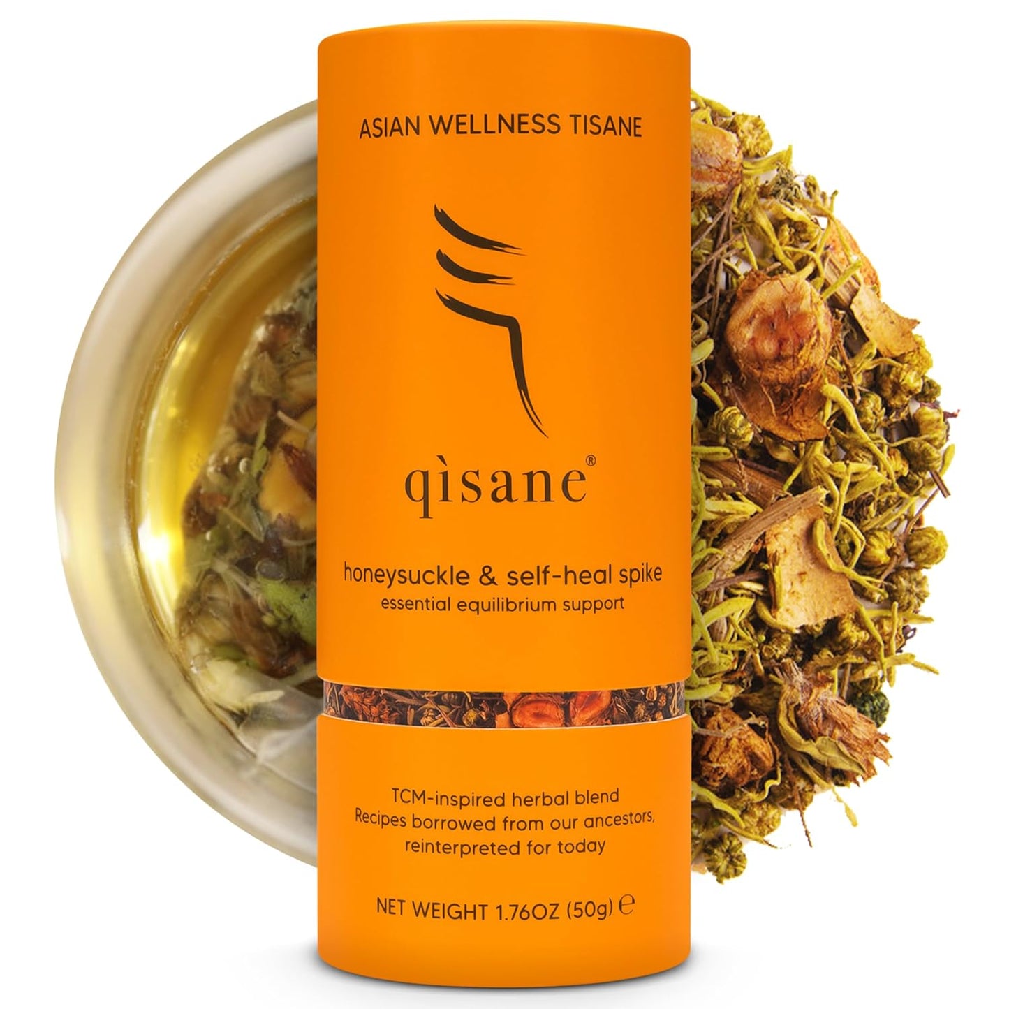 qìsane Honeysuckle Tea with Chinese Medicinal Plants - Dried Honeysuckle Flowers, Self Heal Spike, Lemon Verbena & Monkfruit to Help Support Detox & Ease Discomfort - 10 sachets (~30 cups)