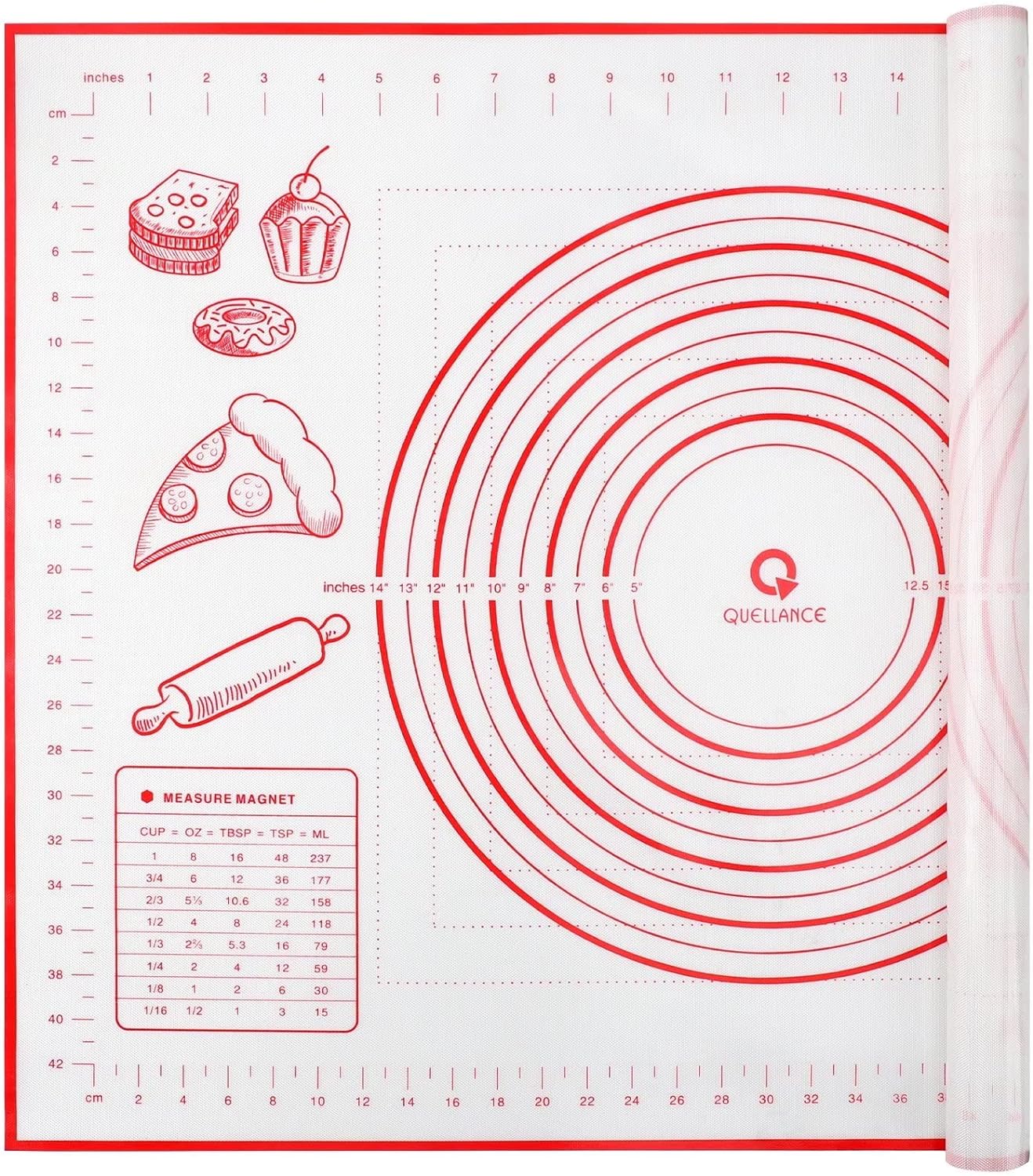 Silicone Baking Mat with Measurements, Pastry Mat for Rolling Out Dough, Kitchen Counter Mat, Red, 20" x 28", Fondant Mat/Oven Liner Mat