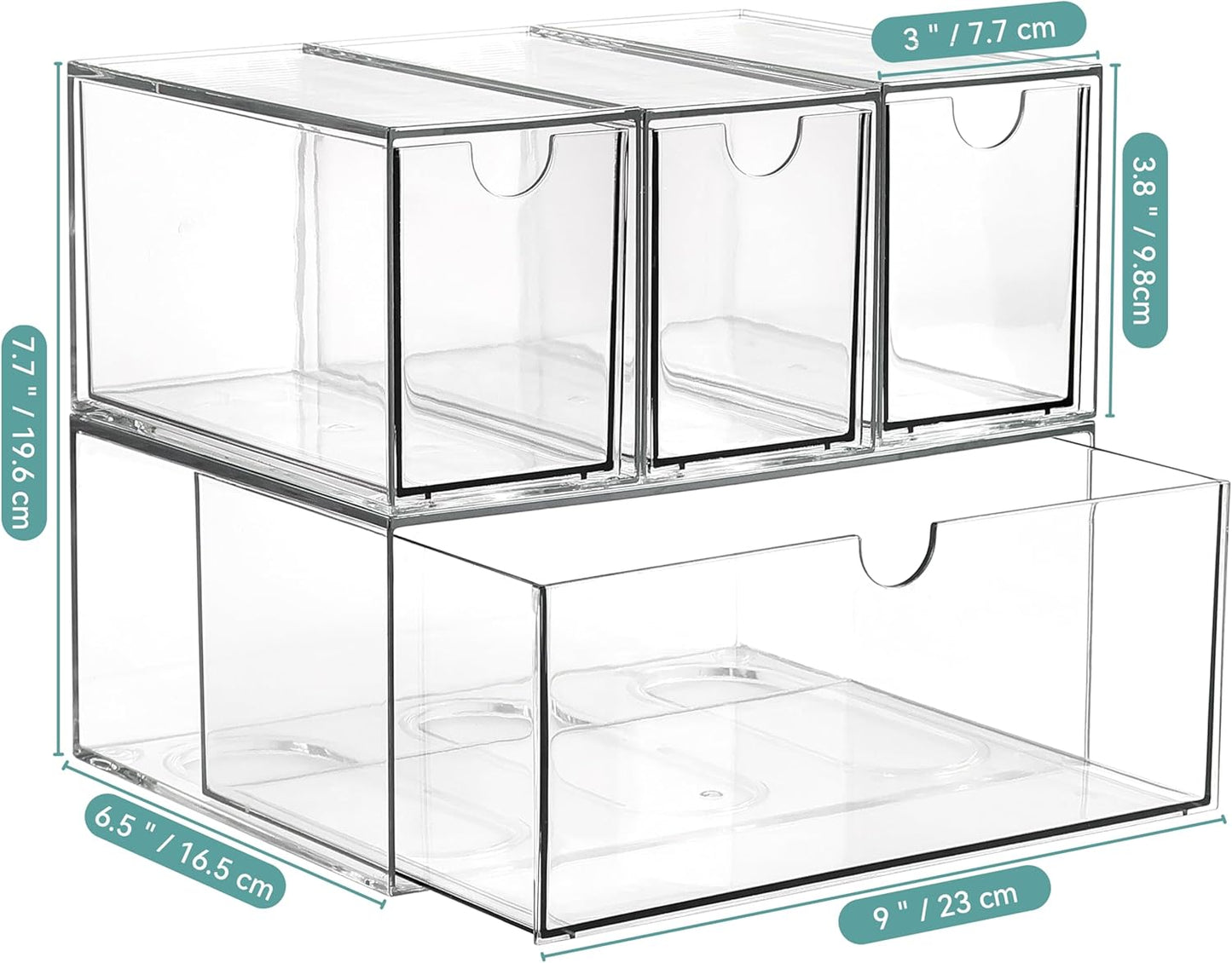 4 Tea and Coffee Organizer and Storage, Acrylic Tea Bag Holder Organizer, Plastic K Cup Drawer Container for Cabinet