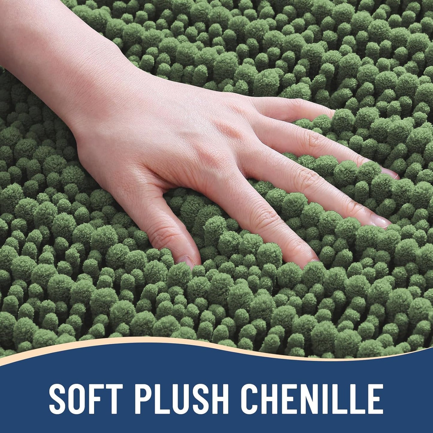 Arotive Luxury Chenille Bathroom Rug Mat, Extra Soft Thick Absorbent Shaggy Bath Rugs, Non-Slip Machine Wash Dry, Plush Bath Mats for Bathroom, Shower and Tub, 47x24, Olive Green