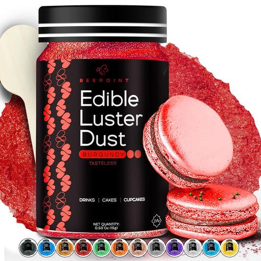 BeePoint Burgundy Edible Luster Dust 15g - Food Grade, Vibrant Color Shimmer Powdered Dust for Drinks, Cocktails, Cake Decorating, Baking, Chocolates, Candy, Sweets, & Cookies - Vegan & Gluten Free