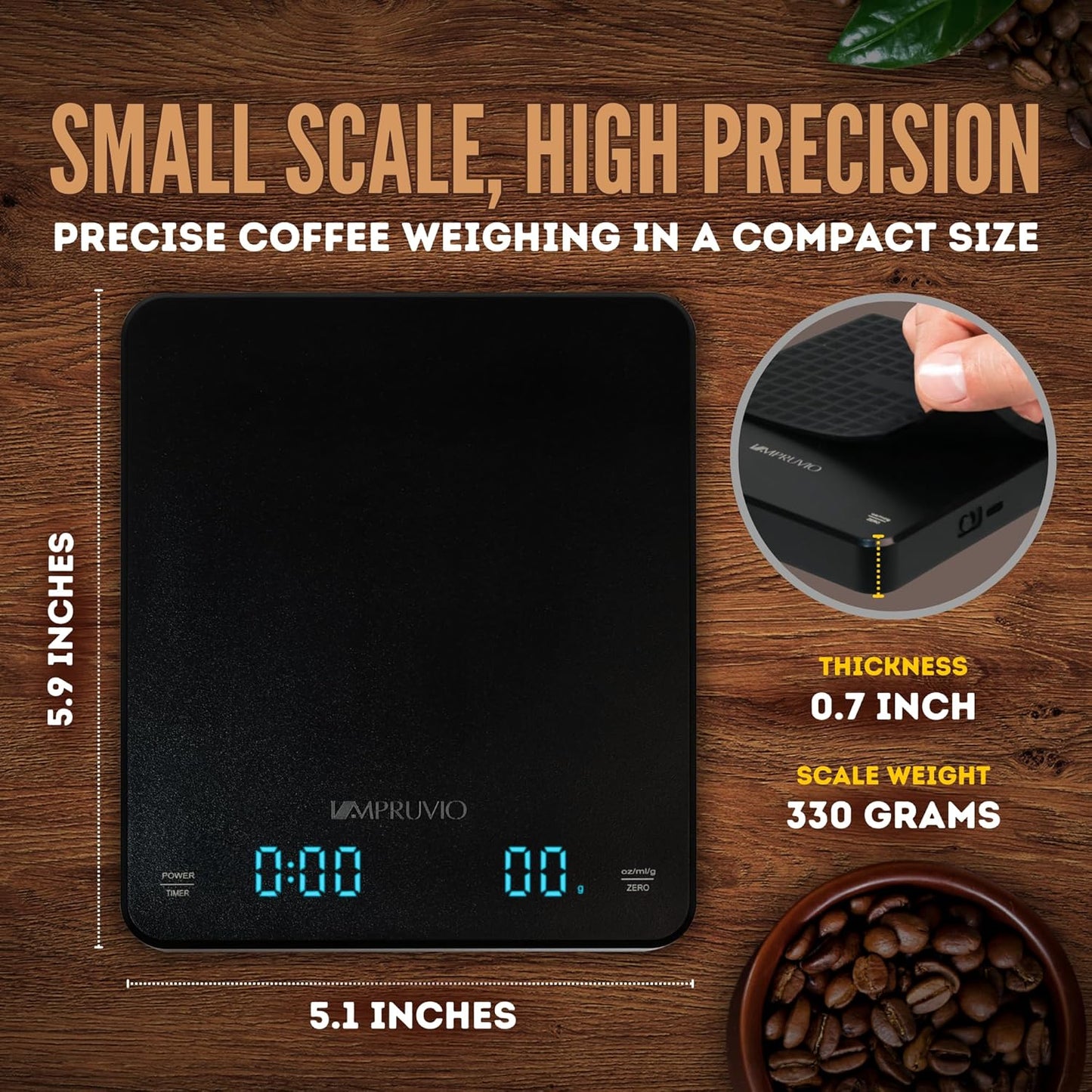 All-New 2025 Mini Coffee Scale w/Timer - 0.1g Precision Espresso Pour-Over Scale | 0.3-3kg Capacity - Rechargeable 400mAh Battery Lasts 45 Days/244 Cups Per Charge - Auto/Manual/Countdown Timer Modes