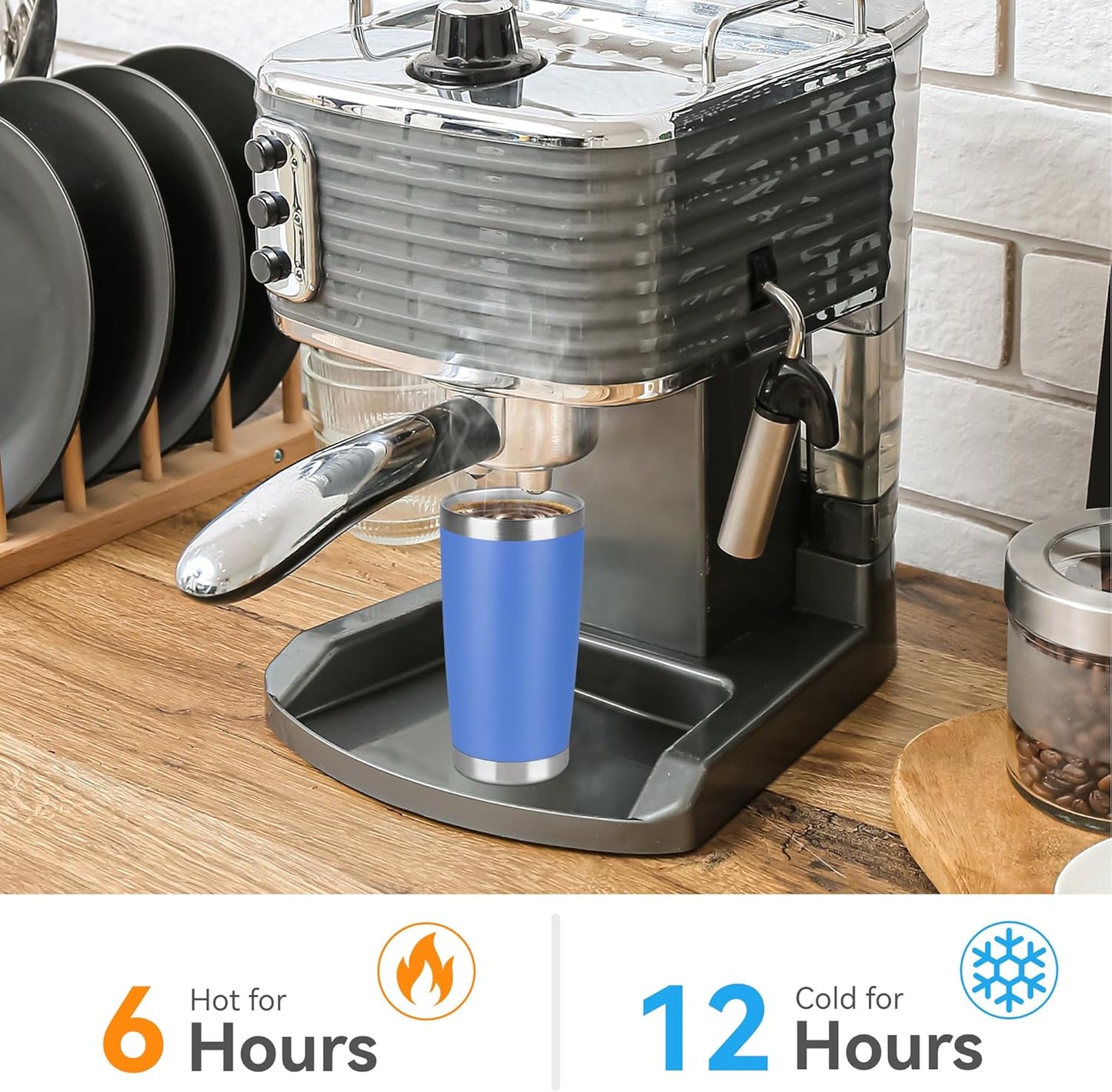 20 oz Tumbler Stainless Steel Tumblers Bulk with Lid Double Wall Insulated Coffee Tumbler Cups for Hot & Cold Drinks Powder Coated Travel Coffee Tumbler Mug Metal (Azure, 12 pack)