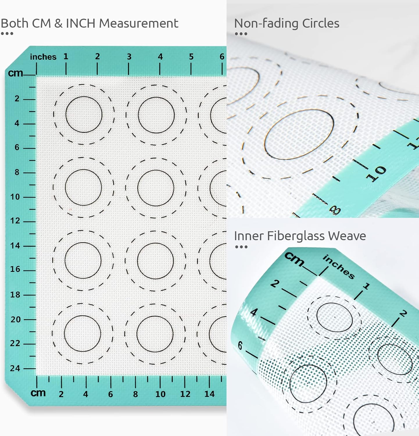U-Taste 446ºF Heat Resistant Macaron Silicone Baking Mat, Non Stick Reusable Cookies Pastry Sheet Liner with Edge Enhancement Circle Measurement (Half Sheets Size, Pack of 2, Aqua Sky)