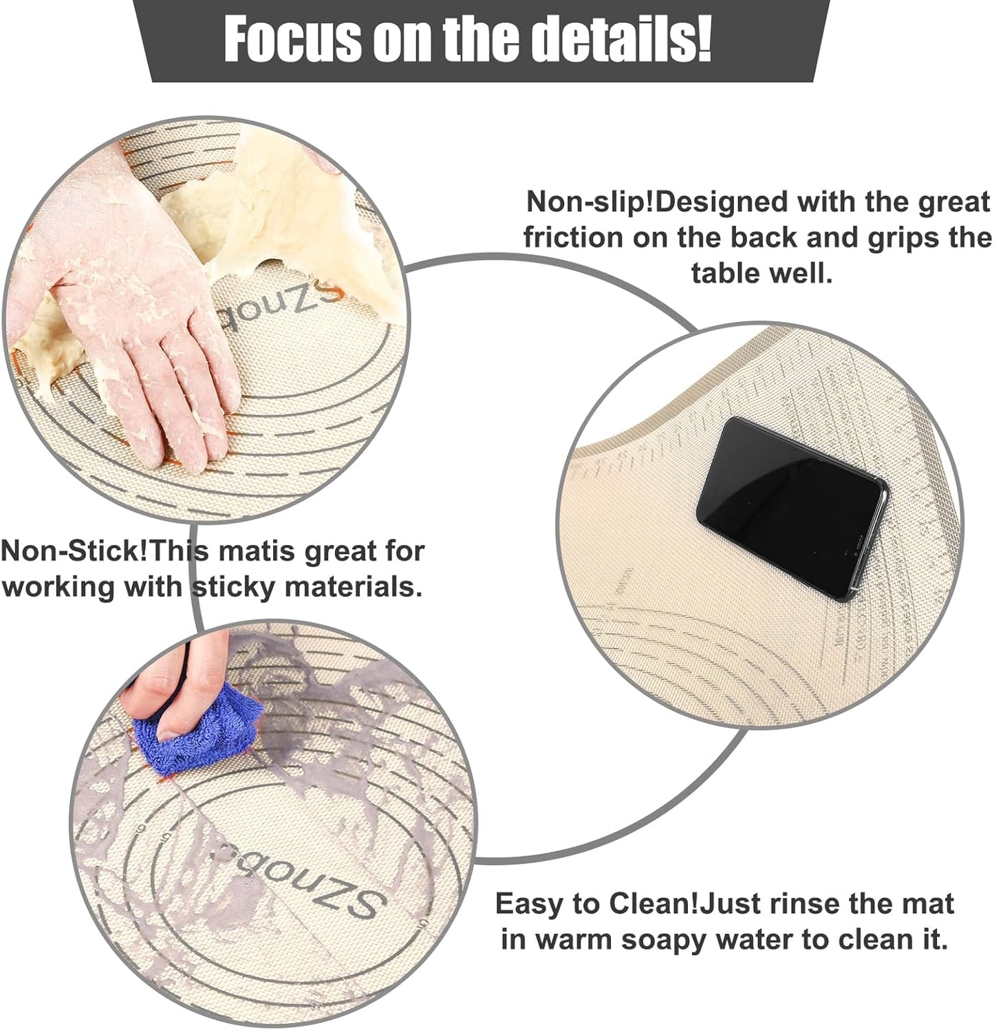 Non-slip Silicone Pastry Mat 28X20 inches Baking Mat with Measurement, Perfect for Dough, Pastry, Pie Crust, Fondant, Cookies, Bread, Pasta, Pizza, Food Grade Kitchen Counter Mats