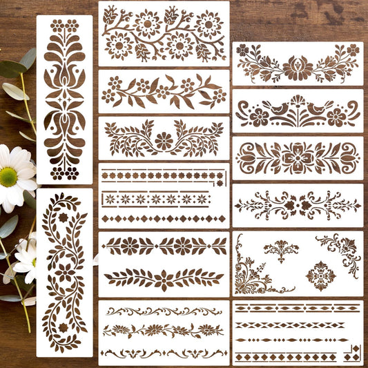 Talavera Stencils for Crafts Reusable Floral Stencils for Walls Mexican Flower Border Corner Drawing Stencil for Wood Furniture Wall Canvas Floor