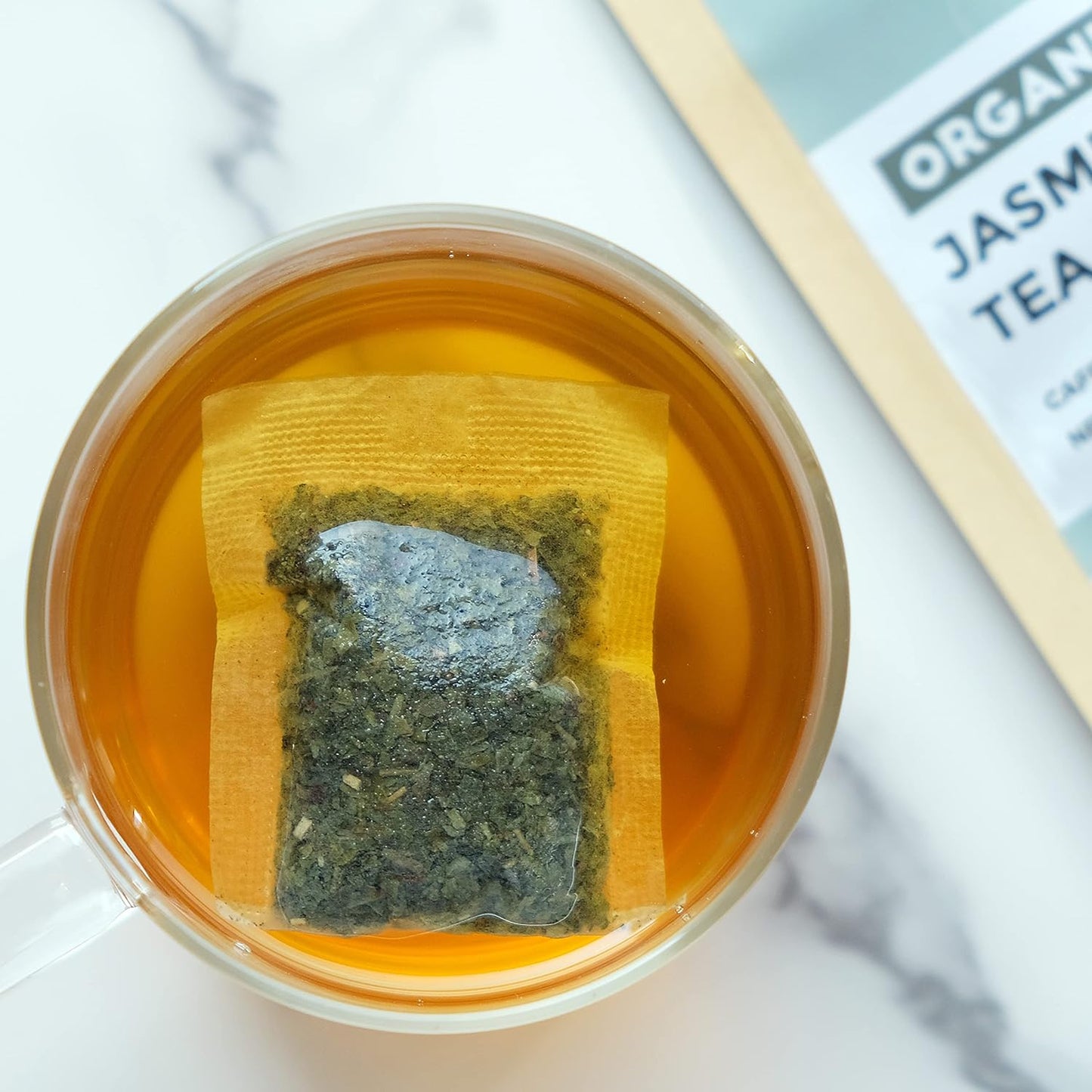 Fescha Organic Jasmine Green Tea Bags Flower-scented Tea (100-count), Eco-Conscious Tea Bags, Packed by Resealable Kraft Bag