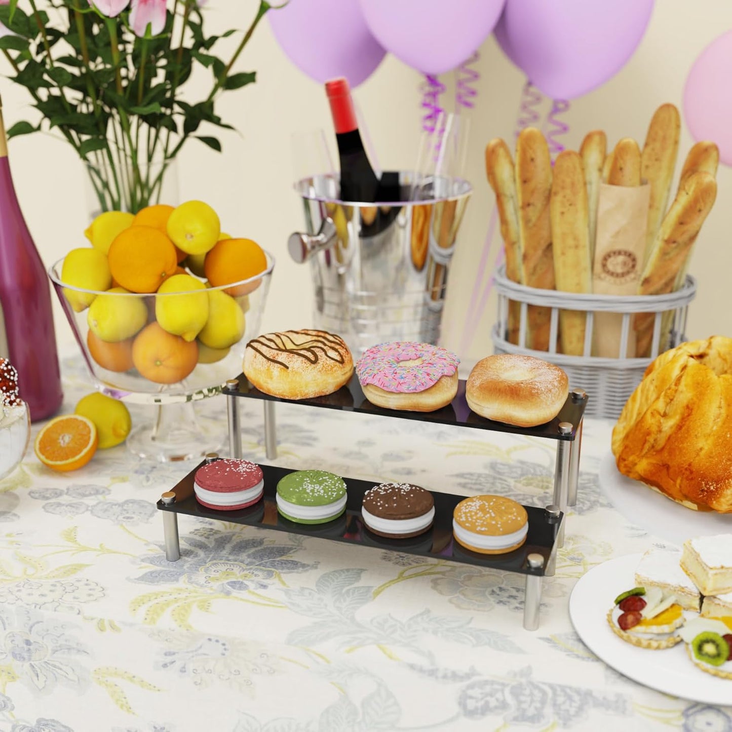 2-Tier Acrylic Display Riser Stand - Clear Organizer for Perfume, Cupcakes, Figures, Desserts, and Party Decoration