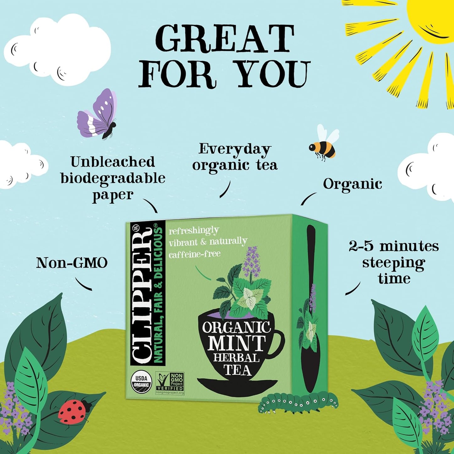 Clipper Tea Mint Herbal Teabags – Caffeine Free, USDA Organic, Great Hot or Iced – Refreshing, Natural, Fair & Delicious – 200 Tea Bags