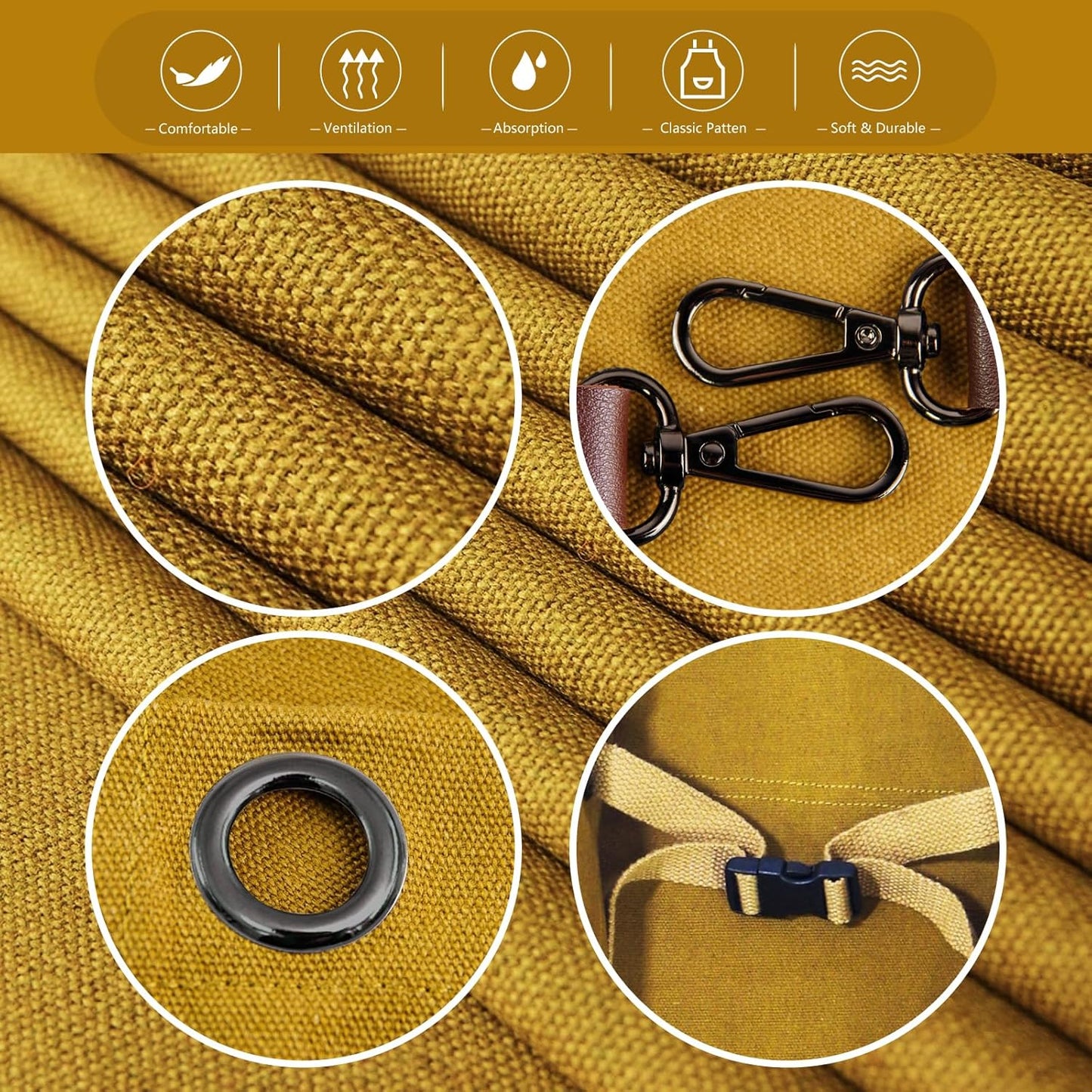 Kitchen Apron, Work Apron, Canvas, Multiple Pockets, Gardening, Painting, BBQ, Artist, Carpenter, Sizes M to XXL, Khaki