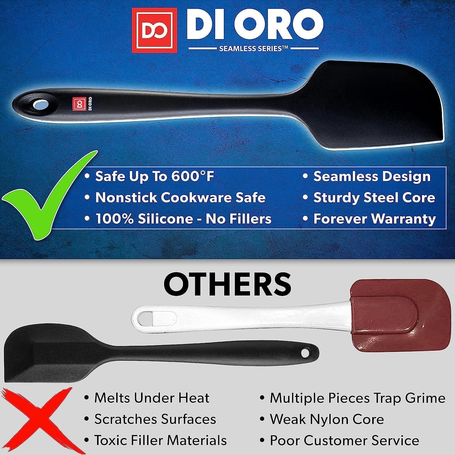 DI ORO Silicone Spatula Set - Rubber Kitchen Spatulas for Baking, Cooking, & Mixing - 600°F Heat-Resistant & BPA Free Silicone Scraper Spatulas for Nonstick Cookware - Dishwasher Safe (4pc, Black)