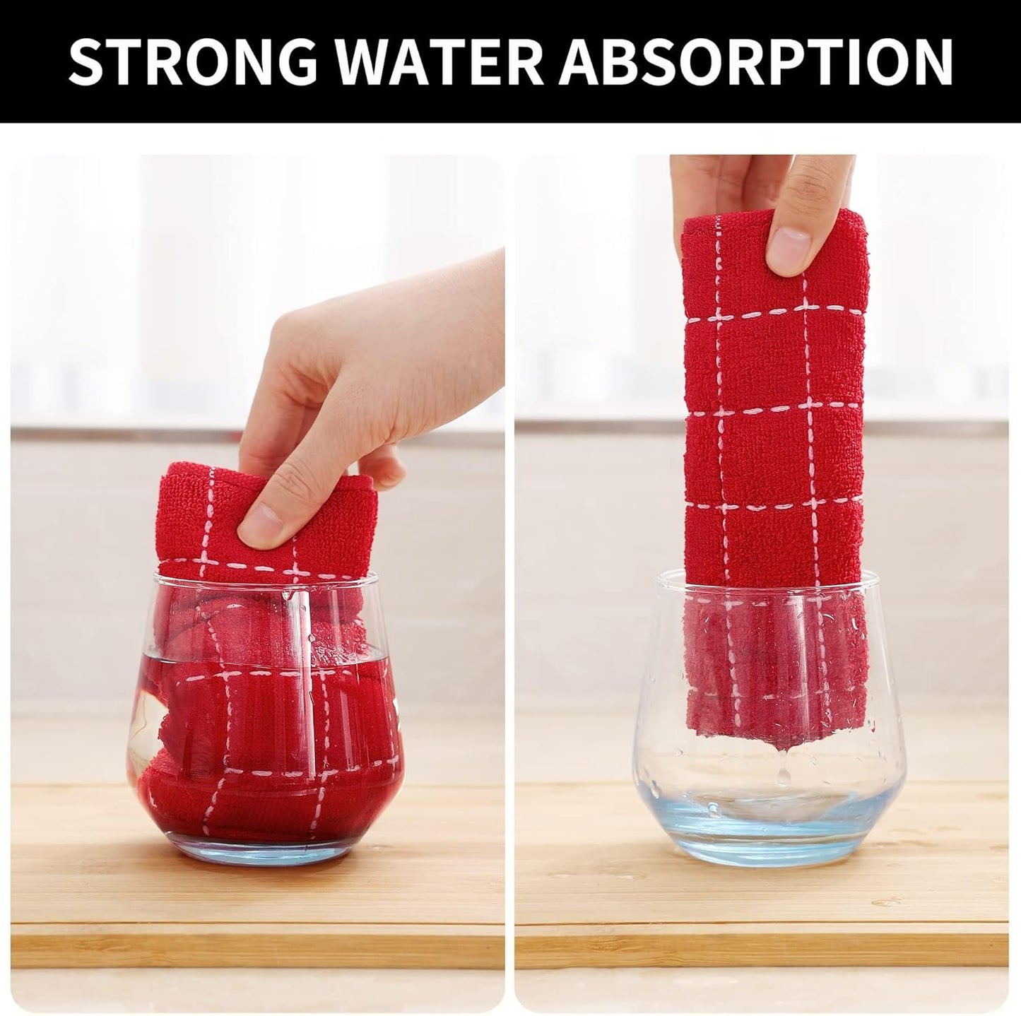 Homaxy 100% Cotton Terry Kitchen Towels(Red, 13 x 28 inches), Checkered Designed, Soft and Super Absorbent Dish Towels, 8 Pack