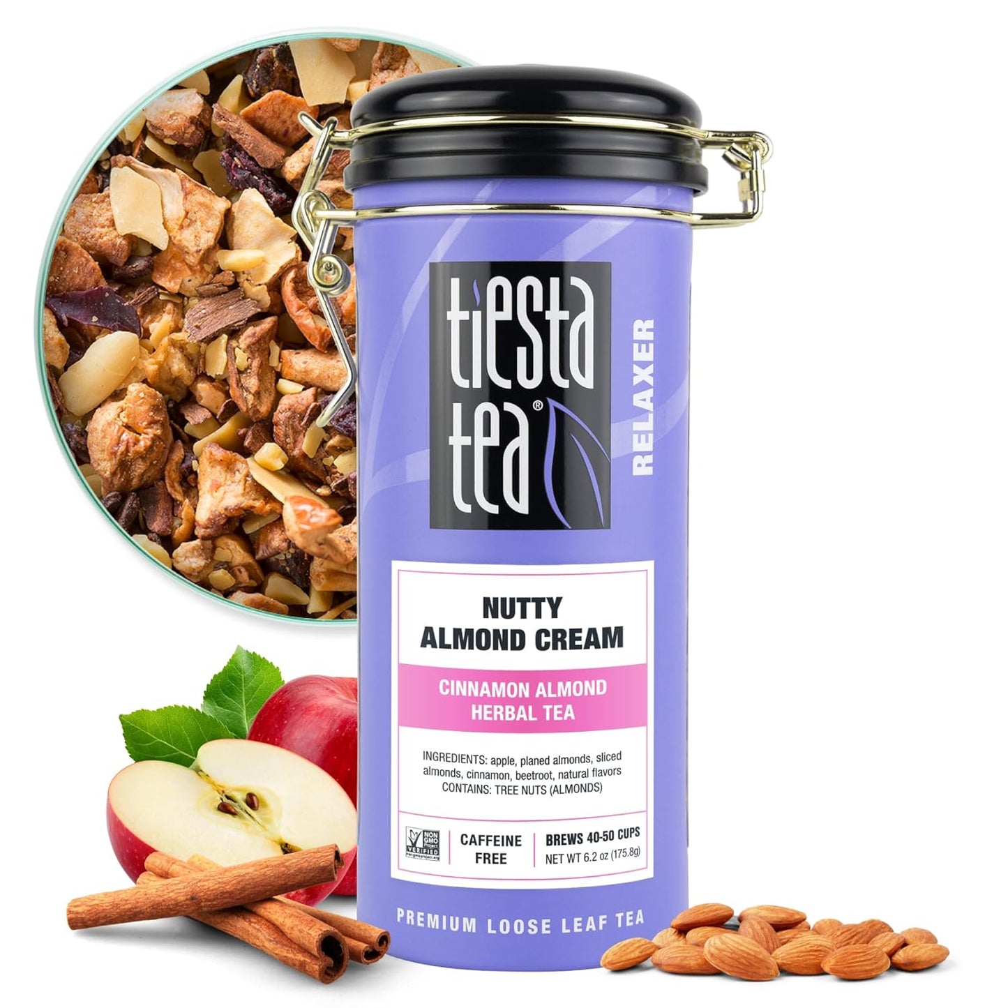Tiesta Tea - Nutty Almond Cream, Premium Loose Leaf, Cinnamon Almond Herbal Tea Blend, Non-Caffeinated, Make Hot or Iced & Brews Up to 50 Cups, 6.2 Ounce Refillable Tin