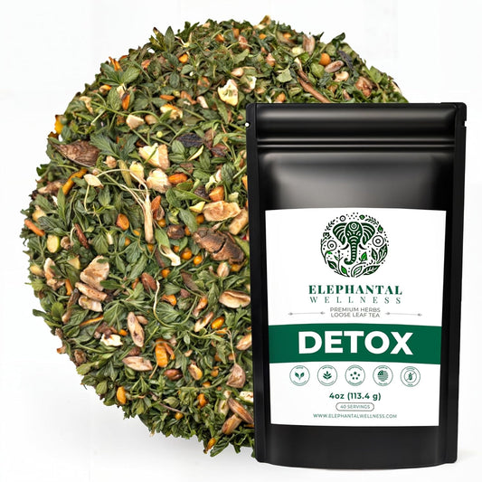 Elephantal Wellness Premium Detox Herbal Tea | Daily Liver, Kidney, Blood & Digestive Support with Turmeric, Milk Thistle, Dandelion & Burdock | Non-GMO, Handmade, Caffeine-Free Loose Leaf Blend - 4oz, 40 Servings