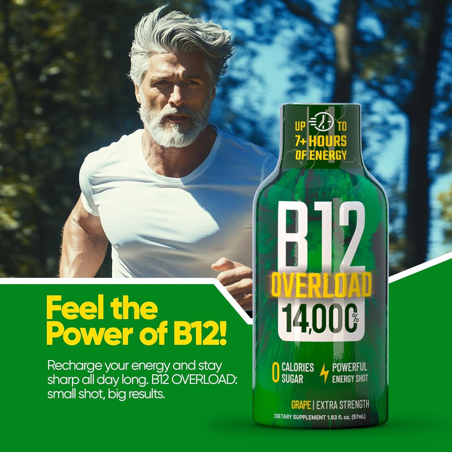 B12 Overload Extra Strength Energy Shot – Grape – 260mg Caffeine, 14000% B12, Electrolytes – Energy & Vitality Support – Zero Sugar No Calories – Vegan, Kosher, Gluten-Free – 1.93 fl oz, 24-Pack