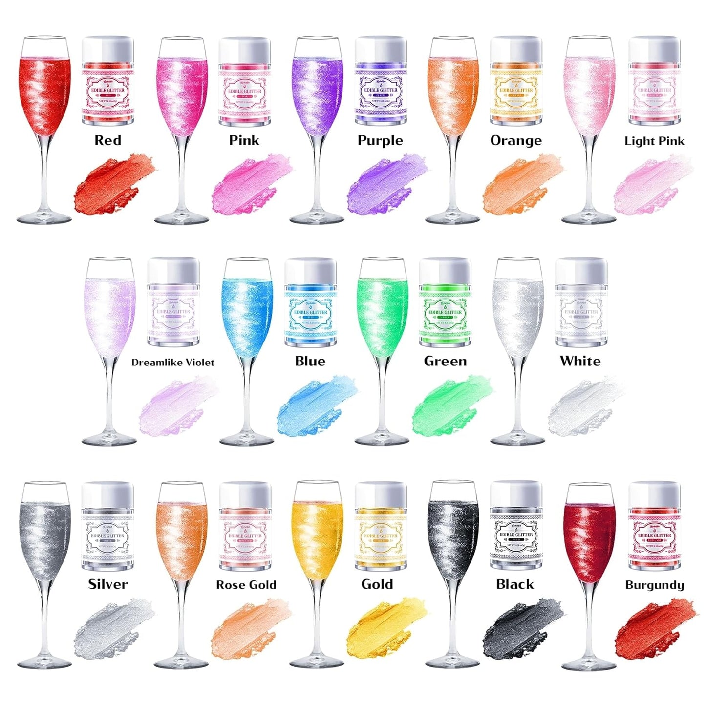 Edible Glitter for Cocktails - 14 Colors Luster Dust Edible Drink Glitter Food Grade Metallic Shimmer Powder Cake Sprinkles for Beverage Chocolate Candy, 5g/Bottle