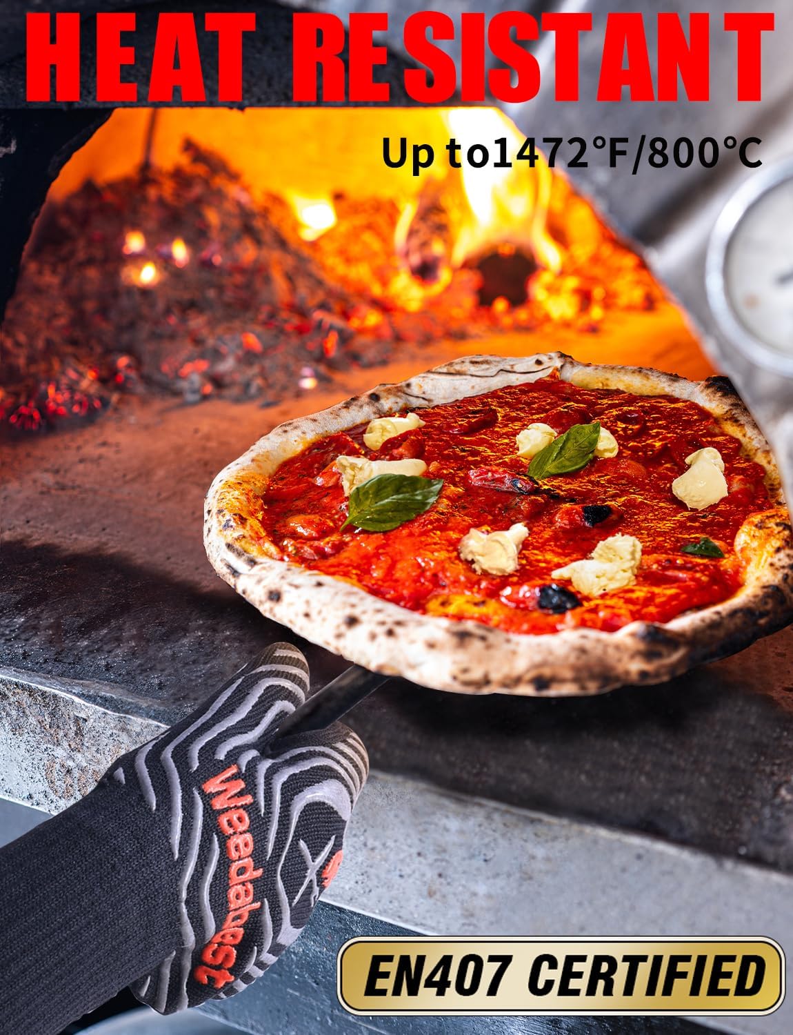 WEEDABEST Hot BBQ Gloves Heat Resistant Kitchen Oven Mitts Professional Long Heat Resistant Cooking Gloves for Grill,Grilling,Smoker,Barbeque,13.5 inch-Black