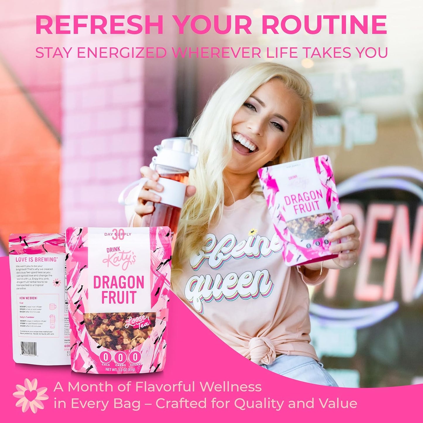 Katy’s Dragonfruit Loose Leaf Tea | Hydrating & Fruity Herbal Tea | Hibiscus, Dragonfruit & Pineapple | Caffeine-Free Fruit Tea | 30+ Cups | Hot or Iced | Antioxidant-Rich | Woman-Owned | 3oz Pouch