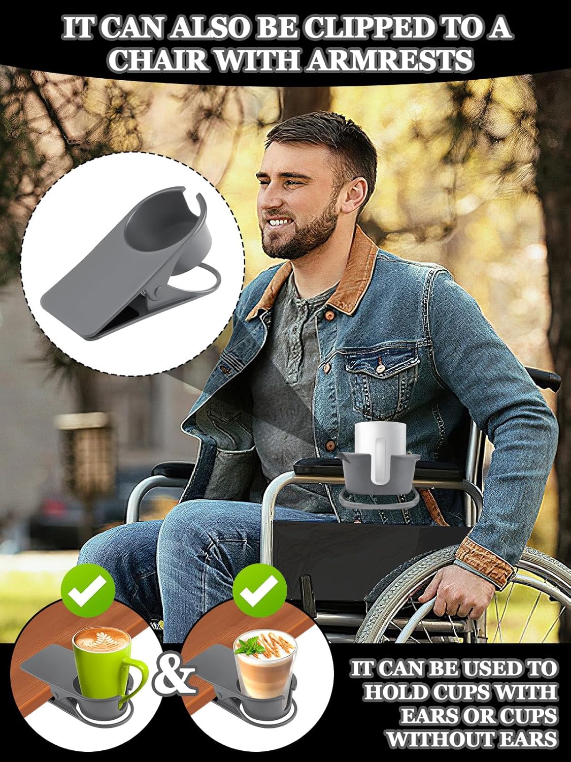 Kalolary 2PCS New Drinking Cup Holder Clip with Groove Table Bottle Cup Stand DIY Glass Cup Clamp Storage Saucer Clip Water Coffee Mug Holder Saucer Clip for Home Desk, Grey