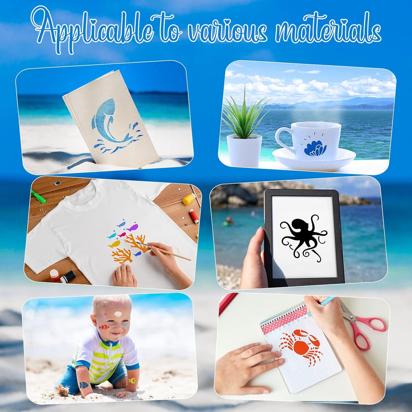 100 Pcs Stencils for Painting on Wood Reusable Stencil Crafts Drawing Templates Holiday Wall Paper for DIY Scrapbook Home 2 x 2 Inch(Marine Life)