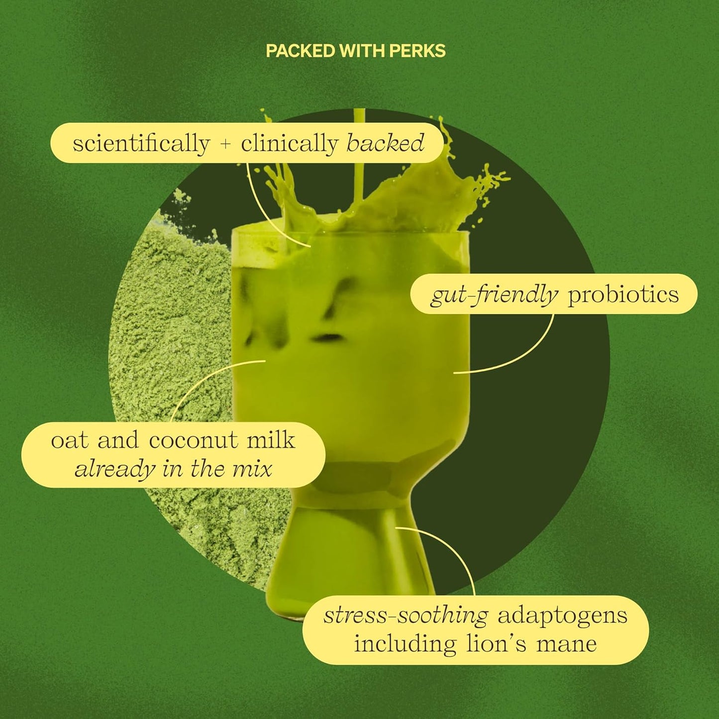 Clevr Blends Organic Matcha Green Tea Latte, Instant Ceremonial Grade, Superfood Powder Blend with Oat Milk, Lions Mane, Reishi Mushroom, Coconut Cream, Ashwagandha, Serve Hot or Iced, (14 Lattes)