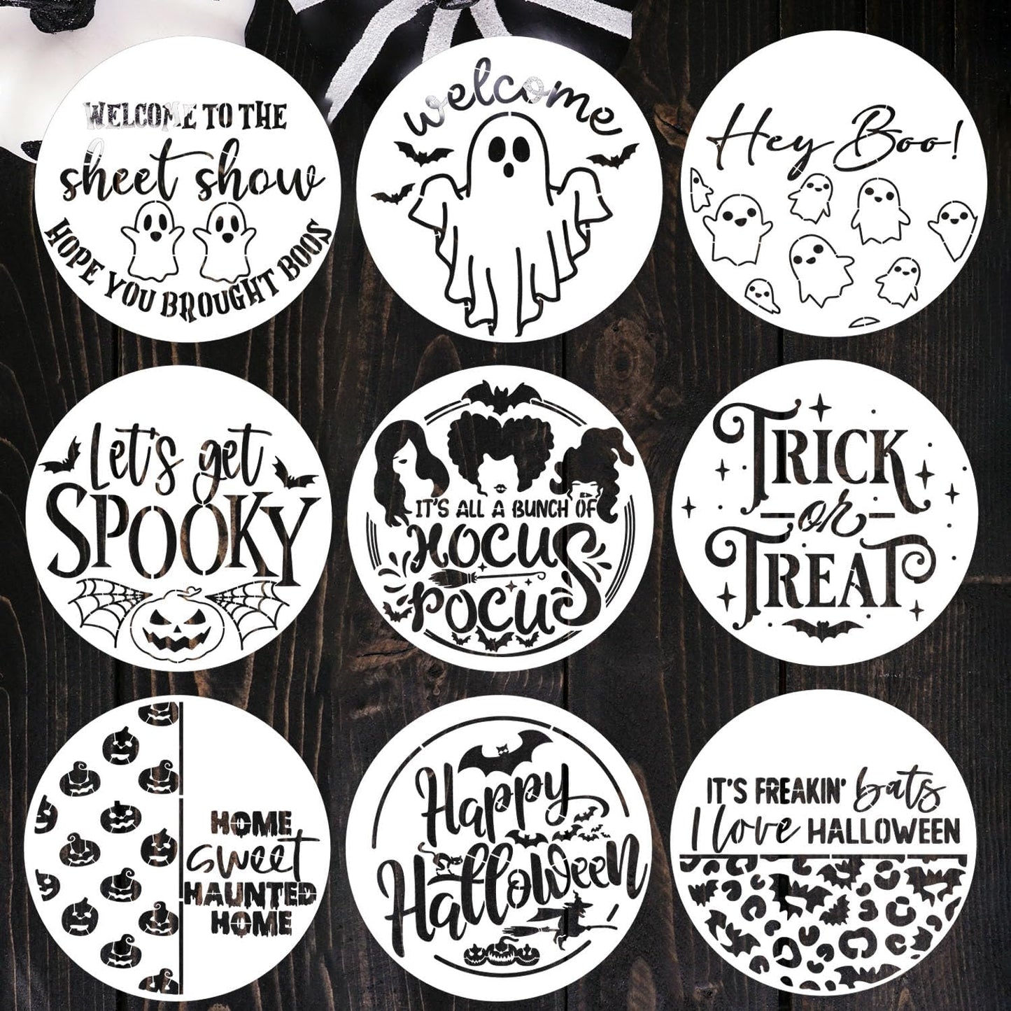 Halloween Stencils for Painting on Wood 12” Large Halloween Stencil Hey Boo Trick or Treat Hocus Pocus Templates for Door Hanger Porch Sign Shirt Painting