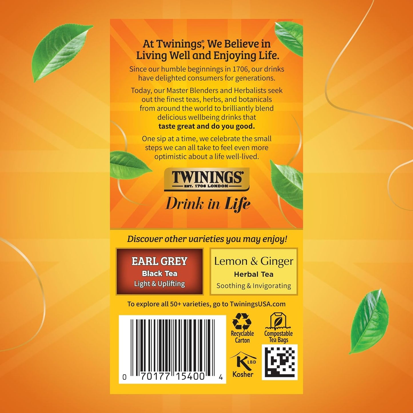 Twinings Lady Grey Black Tea Individually Wrapped Bags, 20 Count (Pack of 6), Orange & Lemon Peel with a Hint of Bergamot, Caffeinated, Enjoy Hot or Iced, 120 Teabags