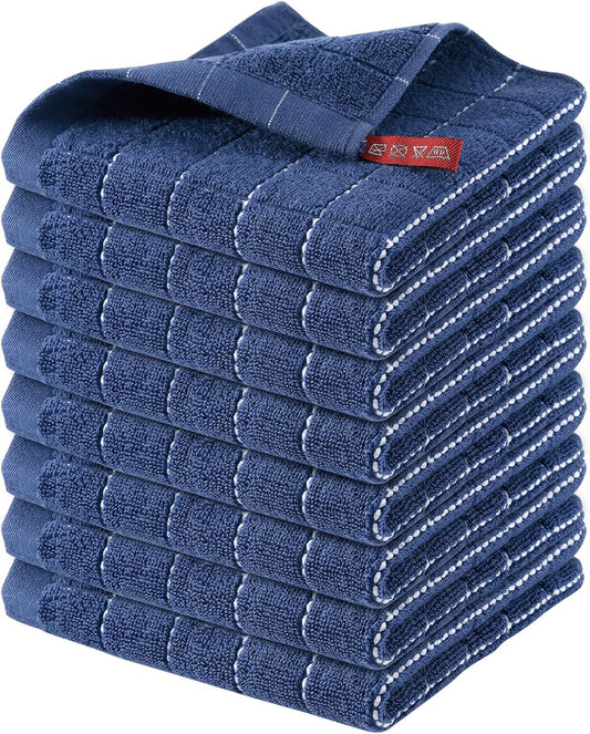 Homaxy 100% Cotton Terry Kitchen Dish Cloths, Ultra Soft and Absorbent Dish Towels for Kitchen, Suitable for Drying and Washing Dishes, 8 Pack, 12 x 12 Inches, Navy Blue