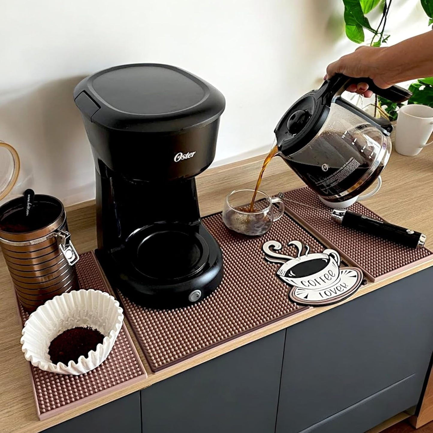 Mat for Coffee Bar 16"x12" – 0.30in Thick Non-Slip Rubber Countertop Protector, Spill-Proof Durable Kitchen Counter Mat. Glass Drying, Barista Coffee Bar Accessories.