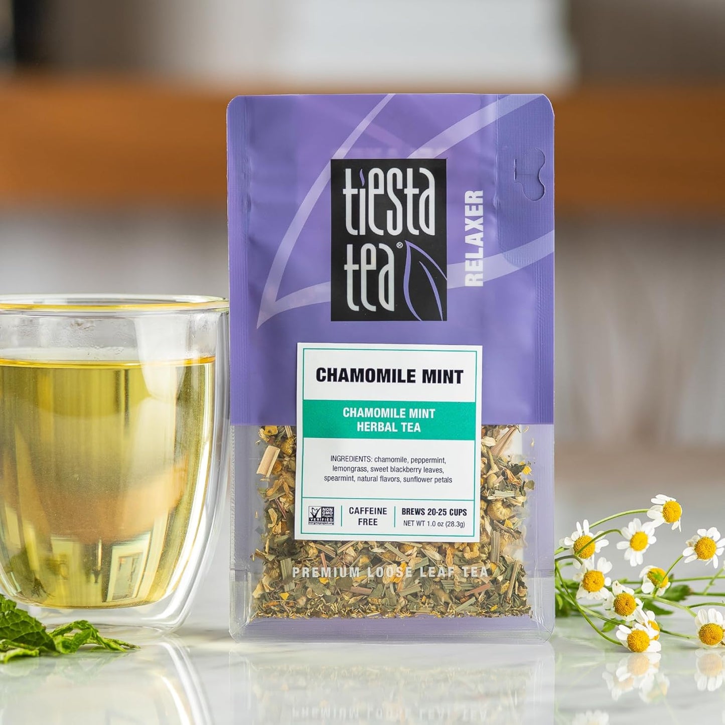 Tiesta Tea - Chamomile Mint, Loose Leaf, Chamomile Mint Herbal Tea, Premium Blend, Caffeine-Free Herbal Drink, Makes Hot or Iced & Up to 25 Cups, 1oz Resealable Pouch