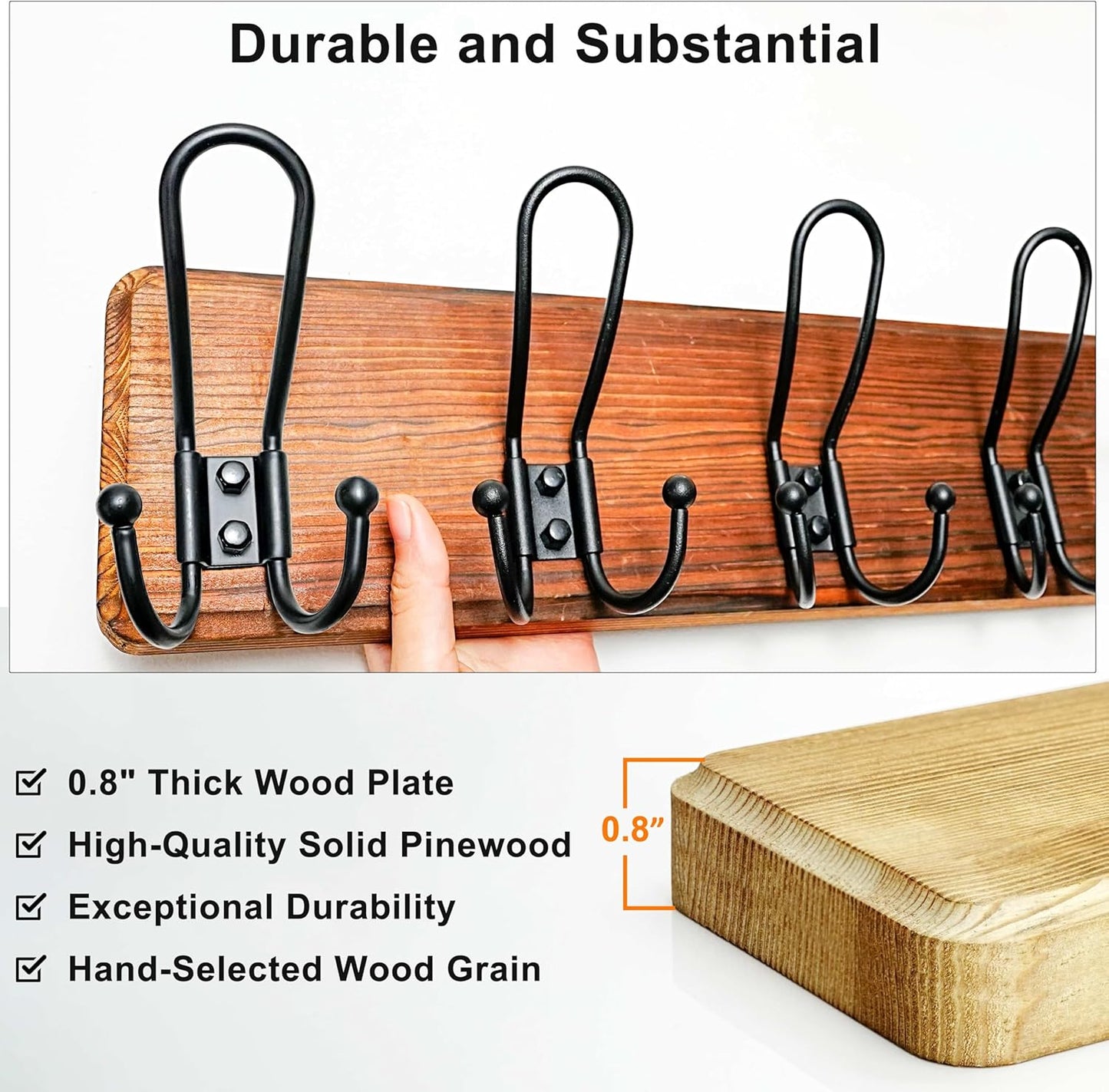 Dseap Coat Rack Wall Mounted - Heavy Duty Farmhouse Rustic Wall Coat Hanger with 5 Wire Hooks for Clothes Hat Jacket Towel, RusticWire, J1-5A, Whitewash & Black