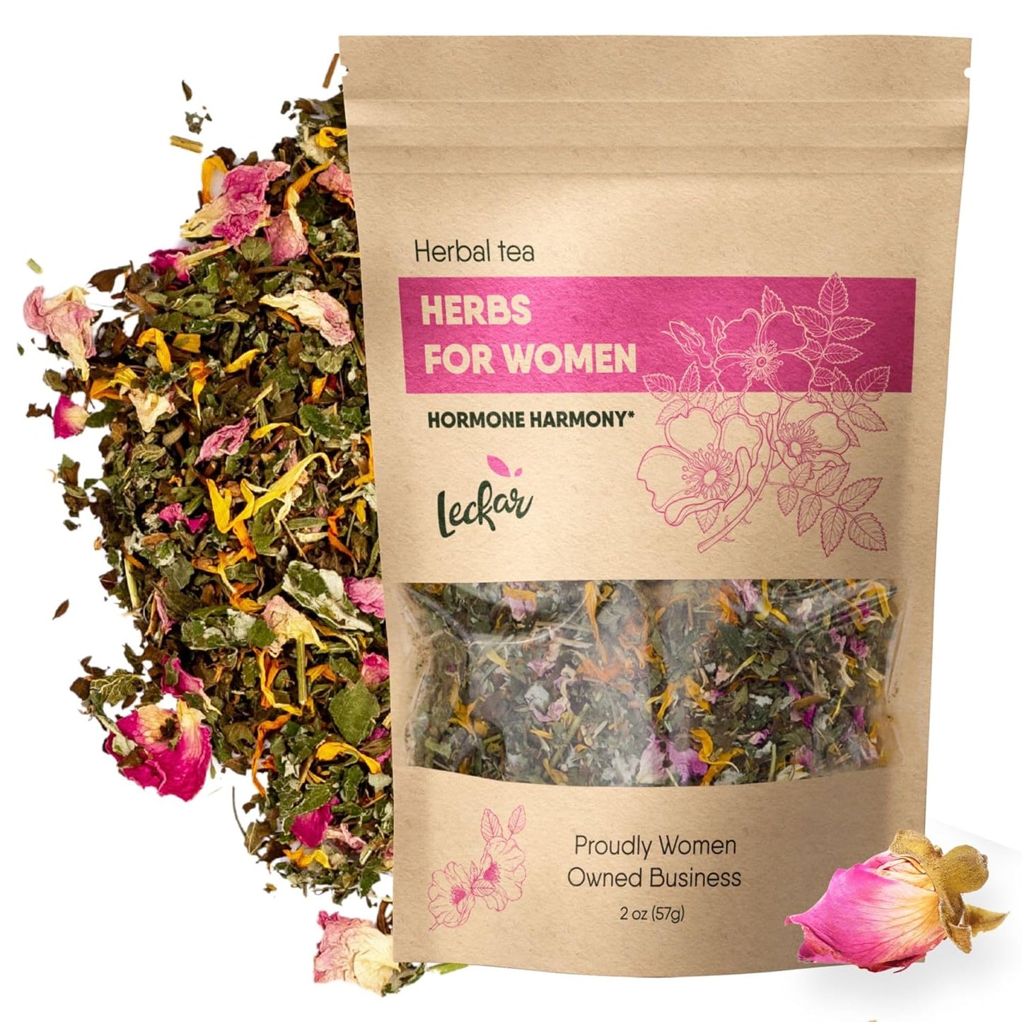 Organic Herbs for Women Herbal Tea Blend with Lemon balm, Raspberry leaf, Calendula, Rose, St. John's wort (Herbal Tea)