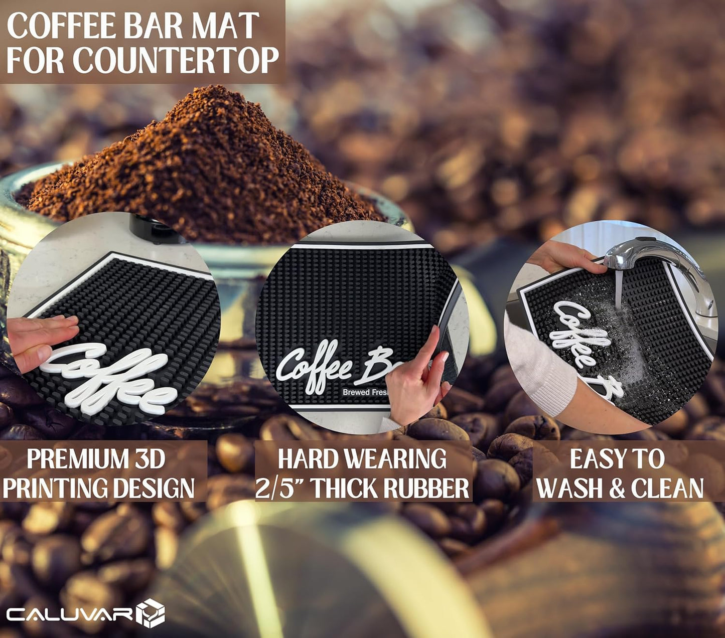 Coffee Station Mat Brewed Fresh Daily Self Serve Coffee Bar Matt for Countertop, Large 18 x 12 in Mats for Kitchen Decor and Accessories Sign for Kitchen, Tiki Decor and Bar Matts for Bartending