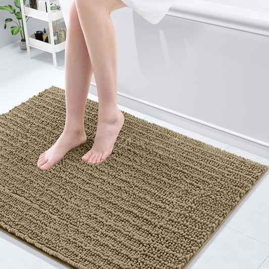 Arotive Luxury Chenille Bathroom Rug Mat, Extra Soft Thick Absorbent Shaggy Bath Rugs, Non-Slip Machine Wash Dry, Plush Bath Mats for Bathroom, Shower and Tub, 40x32, Camel