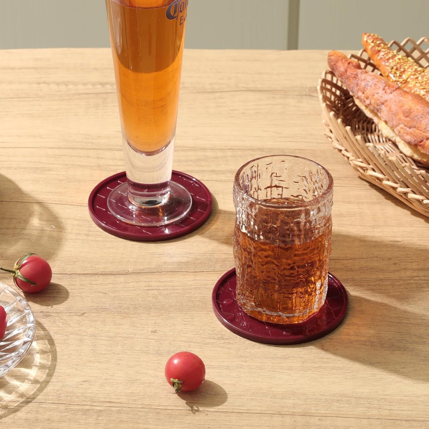 Coasters,Drink Coasters Set of 8 with Holder (Wine red, 12pcs)