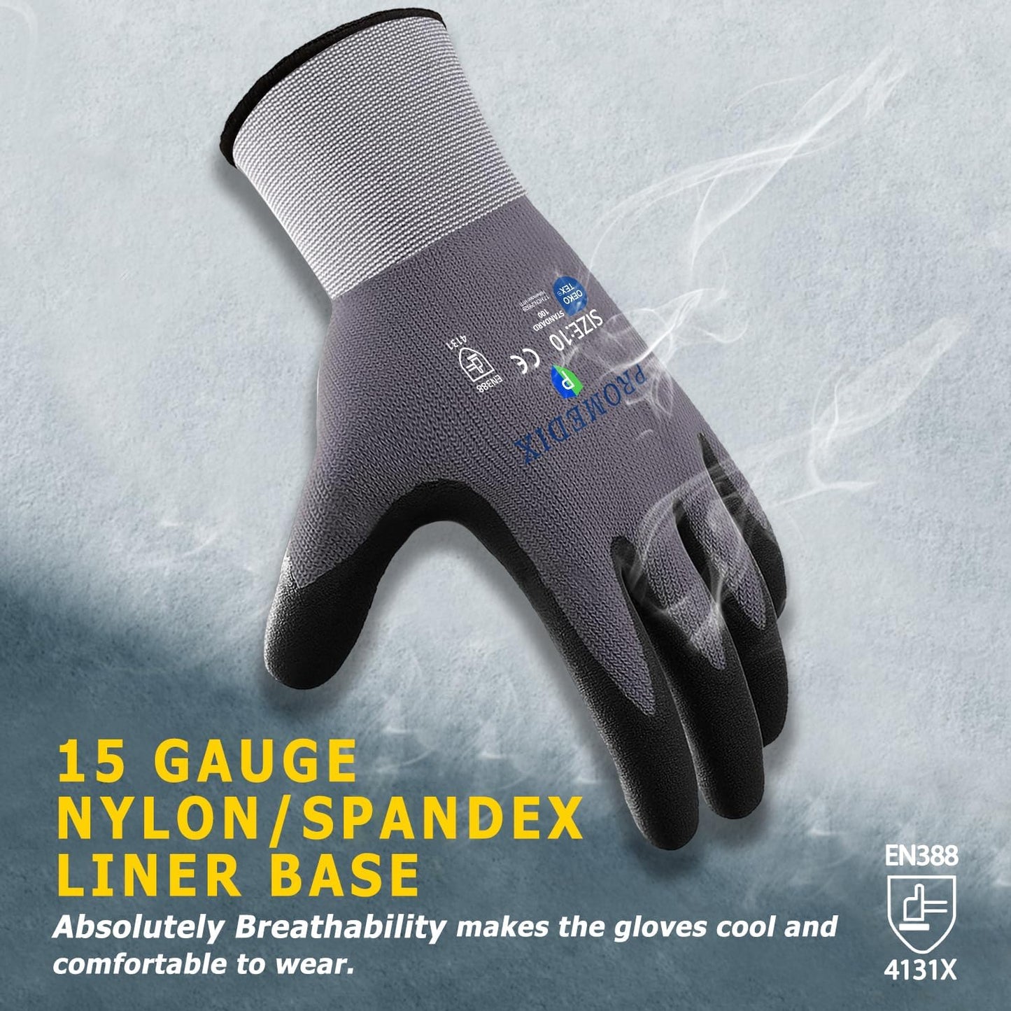 PROMEDIX P Nitrile Coated Work Gloves,MicroFoam Safety Work Gloves Men,Seamless Knit Nylon&spandex Gloves with Grip