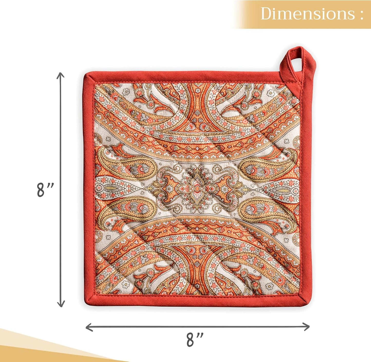 Maison d' Hermine Pot Holders 100% Cotton Heat Resistant Potholders 8" x 8" Hot Pads with Loop BBQ, Cooking, Baking, Grilling, Kitchen, Handling Hot Pans (Pack of 1, Kashmir Paisley)