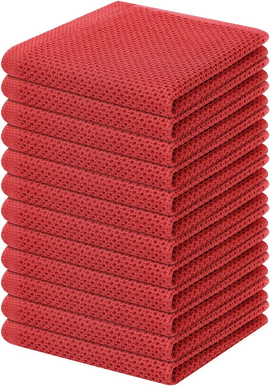 Homaxy 100% Cotton Waffle Weave Kitchen Dish Cloths, Ultra Soft Absorbent Quick Drying Dish Towels, 12 x 12 Inches, 12-Pack, Brick Red