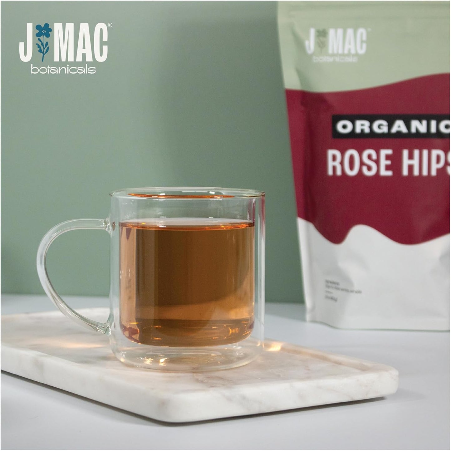 J MAC BOTANICALS Organic Rose Hips (8 oz Bag) Whole, natural organic dried rose hips for herbal tea, rosehips dried organic, rosehip tea, packaged in the USA
