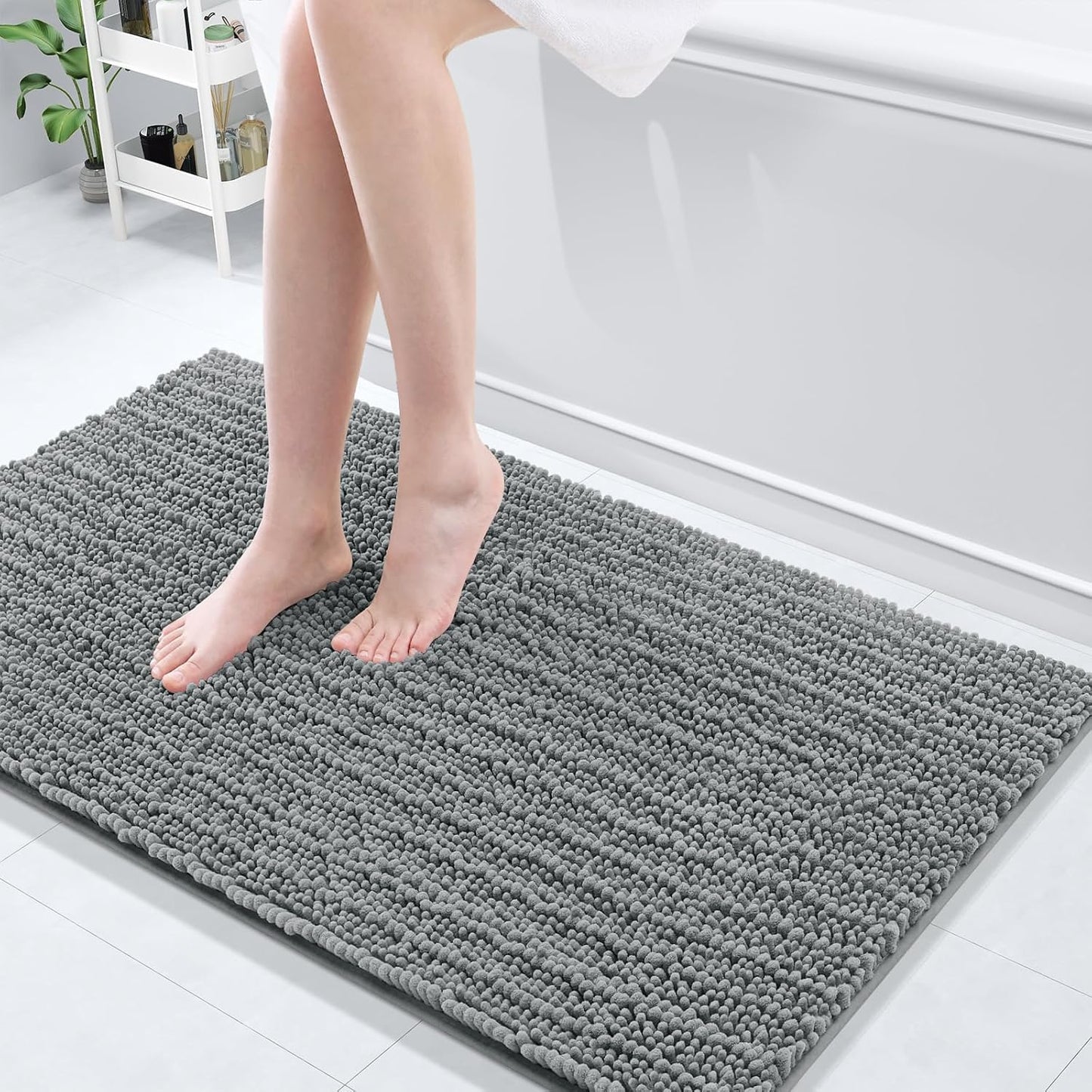 Arotive Luxury Chenille Bathroom Rug Mat, Extra Soft Thick Absorbent Shaggy Bath Rugs, Non-Slip Machine Wash Dry, Plush Bath Mats for Bathroom, Shower and Tub, 44x24, Grey