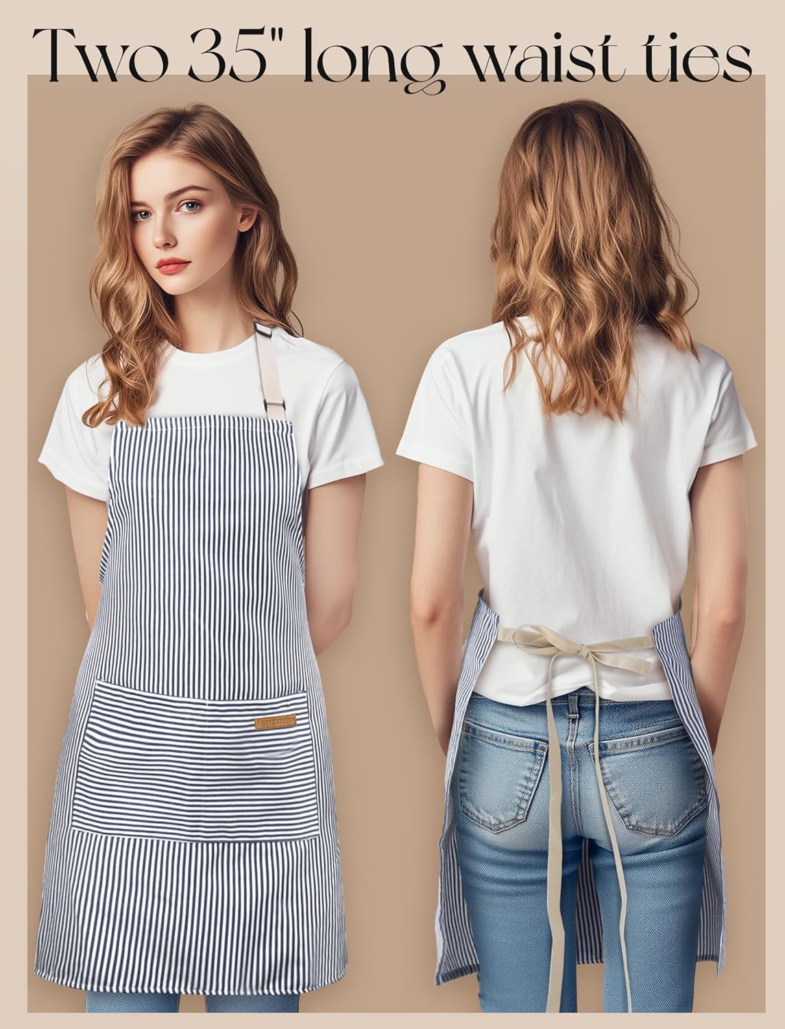 2 Pack Kitchen Cooking Aprons, Soft Aprons for Women Men with 2 Pockets Chef Apron with Adjustable Neck Strap and Long Tie