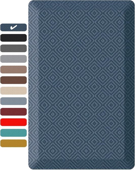 Ophanie Kitchen Mats for Floor, 3/4 inch Thick, 20x32 Anti Fatigue Cushioned Mat, Kitchen Rugs, Waterproof, Comfort Ergonomic Standing Mat for Office, Home, Sink, Blue Non-Slip Ridged Bottom