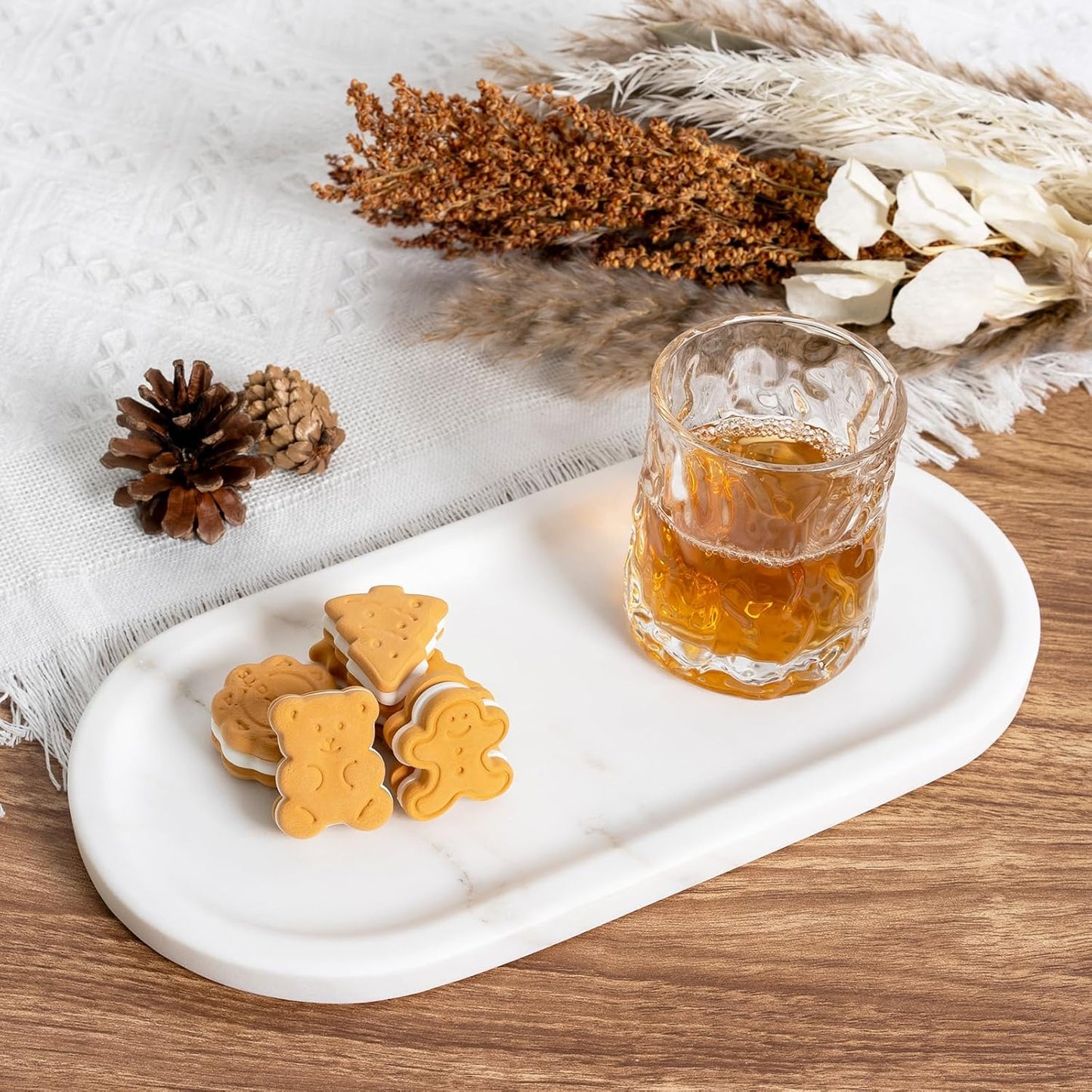 Koville Natural Marble Tray for Bathroom Countertop, Marble Storage Trays for Perfume, Cosmetics, Jewelry, Vanity Tray Stone Trays for Kitchen, Decorative Tray for Dresser Organizer(Calacatta White)