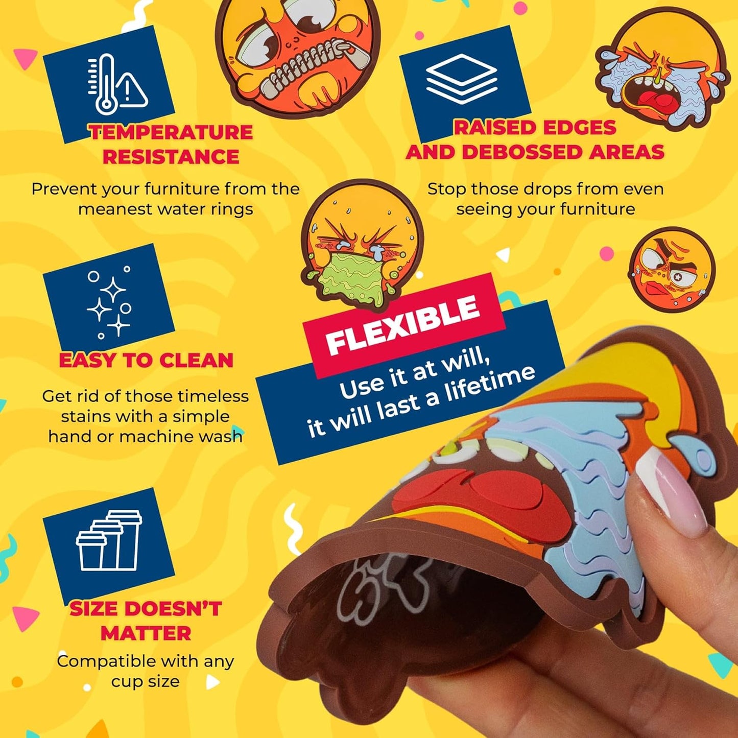 Set of 6 Funny Coasters for Adults, Cute and Fun Birthday Drink Cup Coasters for Table and Office Desk, Cool Party Bar Coaster with Lip for Men and Women, Unique Work Game Gift