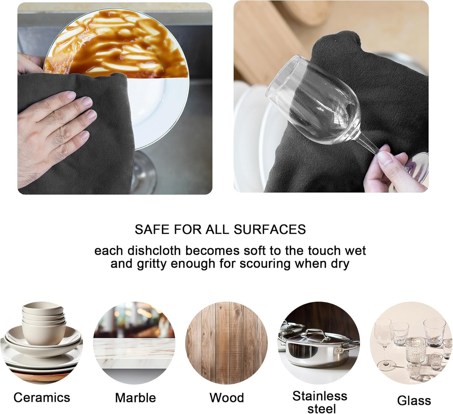 kimteny 13x28 Inches Kitchen Cloth Dish Towels, 400 GSM Premium Dishcloths, Super Absorbent Coral Velvet Microfiber Cleaning Cloths, Fast Drying Rags for Washing Dishes (8 Pack, Dark Grey)