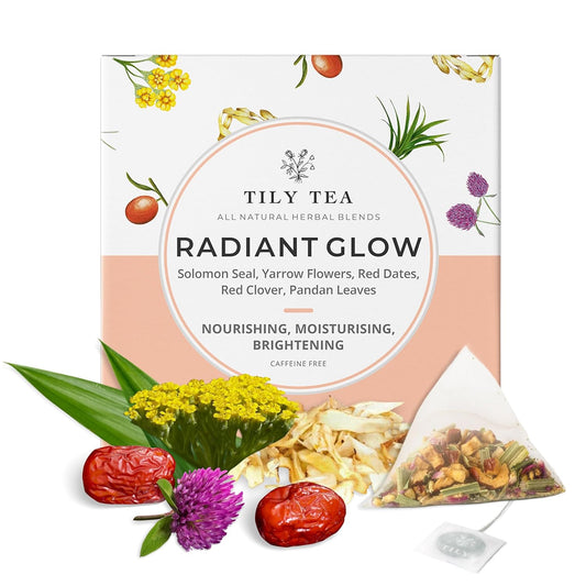 Tily Tea Radiant Glow Herbal Tea - Natural Tea to Support Skin Nourishment - Solomon Seal for A Glowing Complexion - Caffeine Free - 10 Plastic-Free Tea Bags