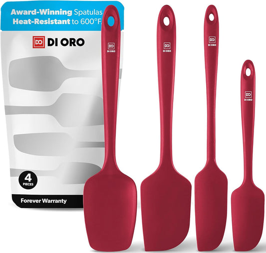 DI ORO Silicone Spatula Set - Rubber Kitchen Spatulas for Baking, Cooking, & Mixing - 600°F Heat-Resistant & BPA Free Silicone Scraper Spatulas for Nonstick Cookware - Dishwasher Safe (4pc, Red)